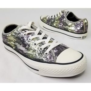 Converse All Star Silver & Gold Sequin Size Wo's 8